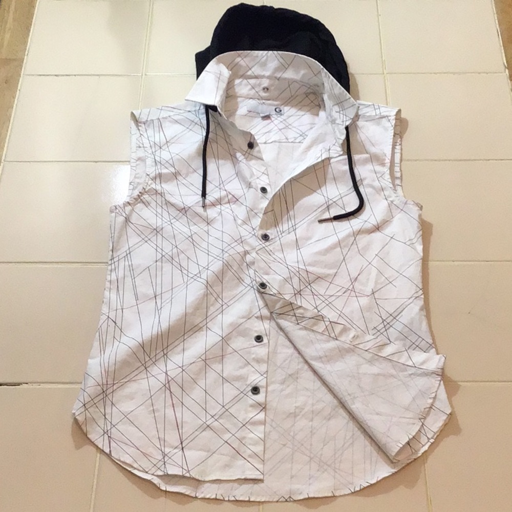 White Vest/ Hoodie with Swipe Stripes Design